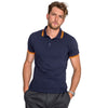SOL'S Men's French Navy/Neon Orange Pasadena Tipped Cotton Pique Polo Shirt