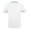 SOL'S Men's White/Aqua Blue Pasadena Tipped Cotton Pique Polo Shirt