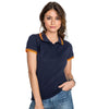SOL'S Women's French Navy/Neon Orange Pasadena Tipped Cotton Pique Polo Shirt