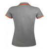 SOL'S Women's Grey Marl/Orange Pasadena Tipped Cotton Pique Polo Shirt