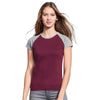 SOL'S Women's Burgundy/Grey Marl Milky Contrast Baseball T-Shirt