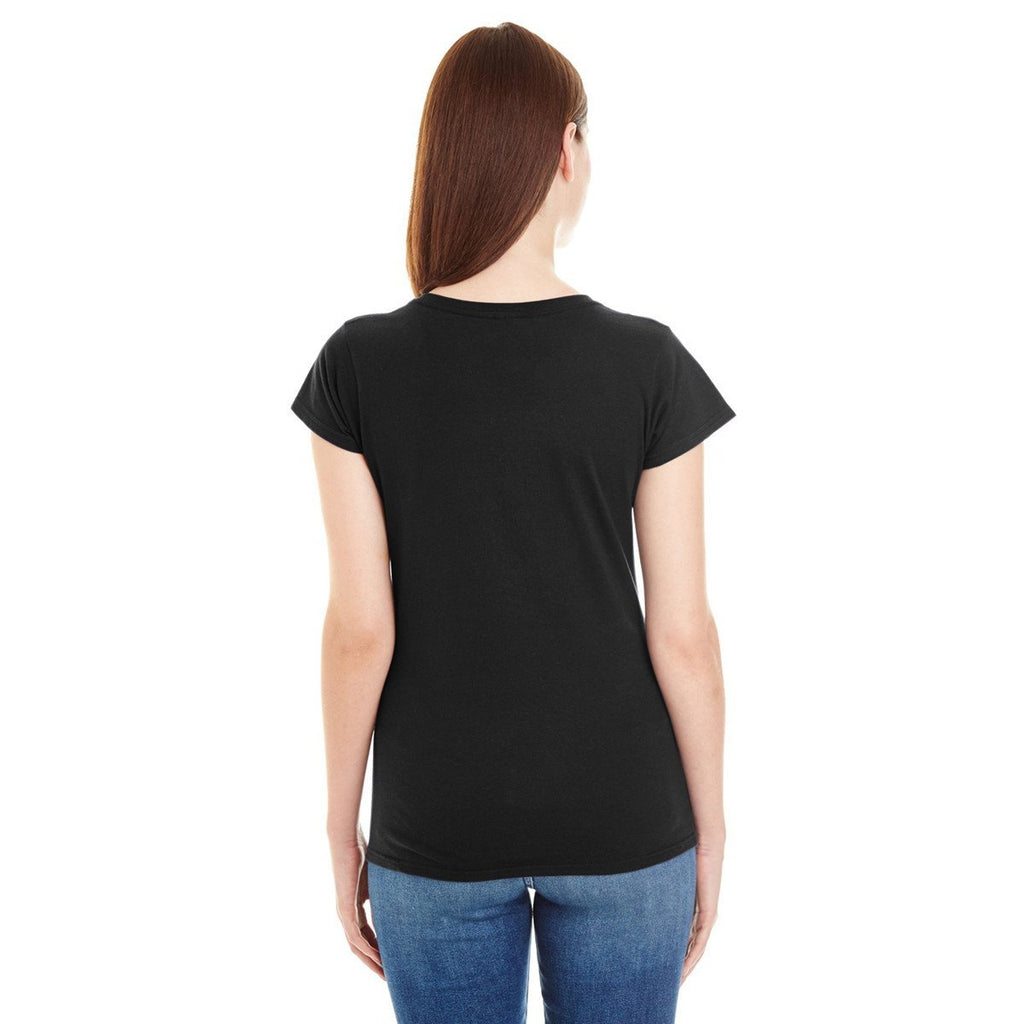 Anvil Women's Black Lightweight Fitted V-Neck Tee