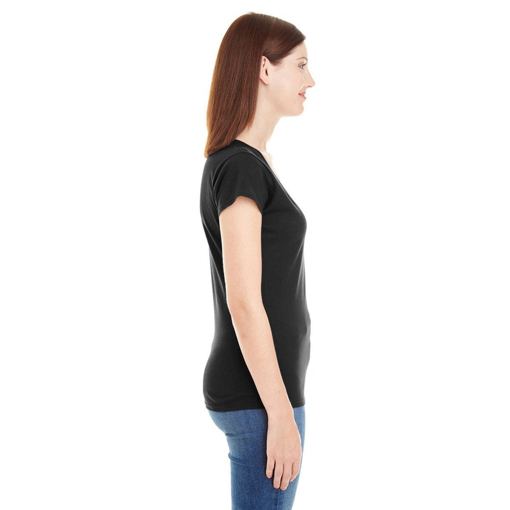 Anvil Women's Black Lightweight Fitted V-Neck Tee