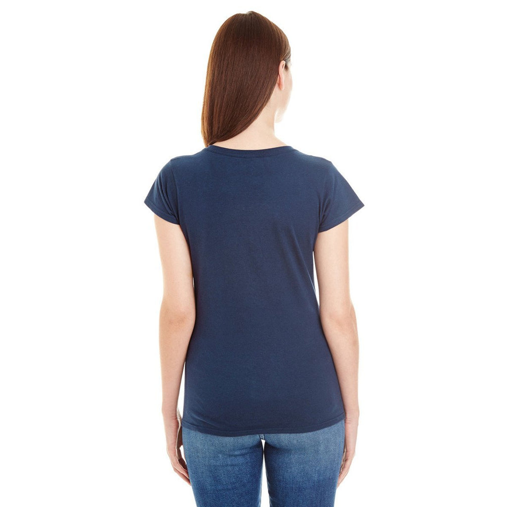 Anvil Women's Navy Lightweight Fitted V-Neck Tee