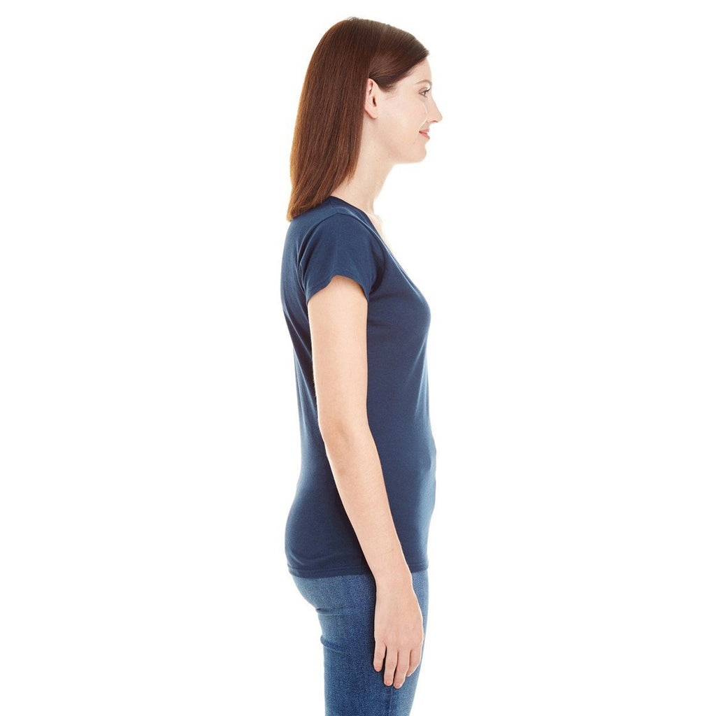 Anvil Women's Navy Lightweight Fitted V-Neck Tee