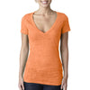 Next Level Women's Neon Orange Burnout Deep V Tee
