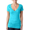 Next Level Women's Tahiti Blue Burnout Deep V Tee