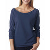 Next Level Women's Indigo Terry Raw-Edge 3/4-Sleeve Raglan Tee