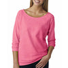 Next Level Women's Neon Heather Pink Terry Raw-Edge 3/4-Sleeve Raglan Tee