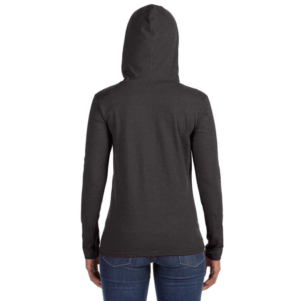 Anvil Women's Heather Dark Grey/Dark Grey Long-Sleeve Hooded T-Shirt