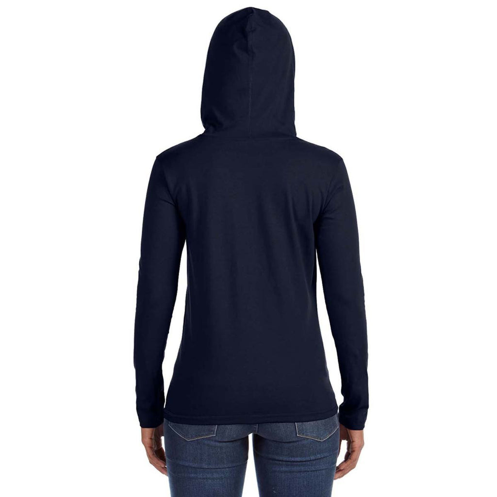 Anvil Women's Navy/Dark Grey Long-Sleeve Hooded T-Shirt