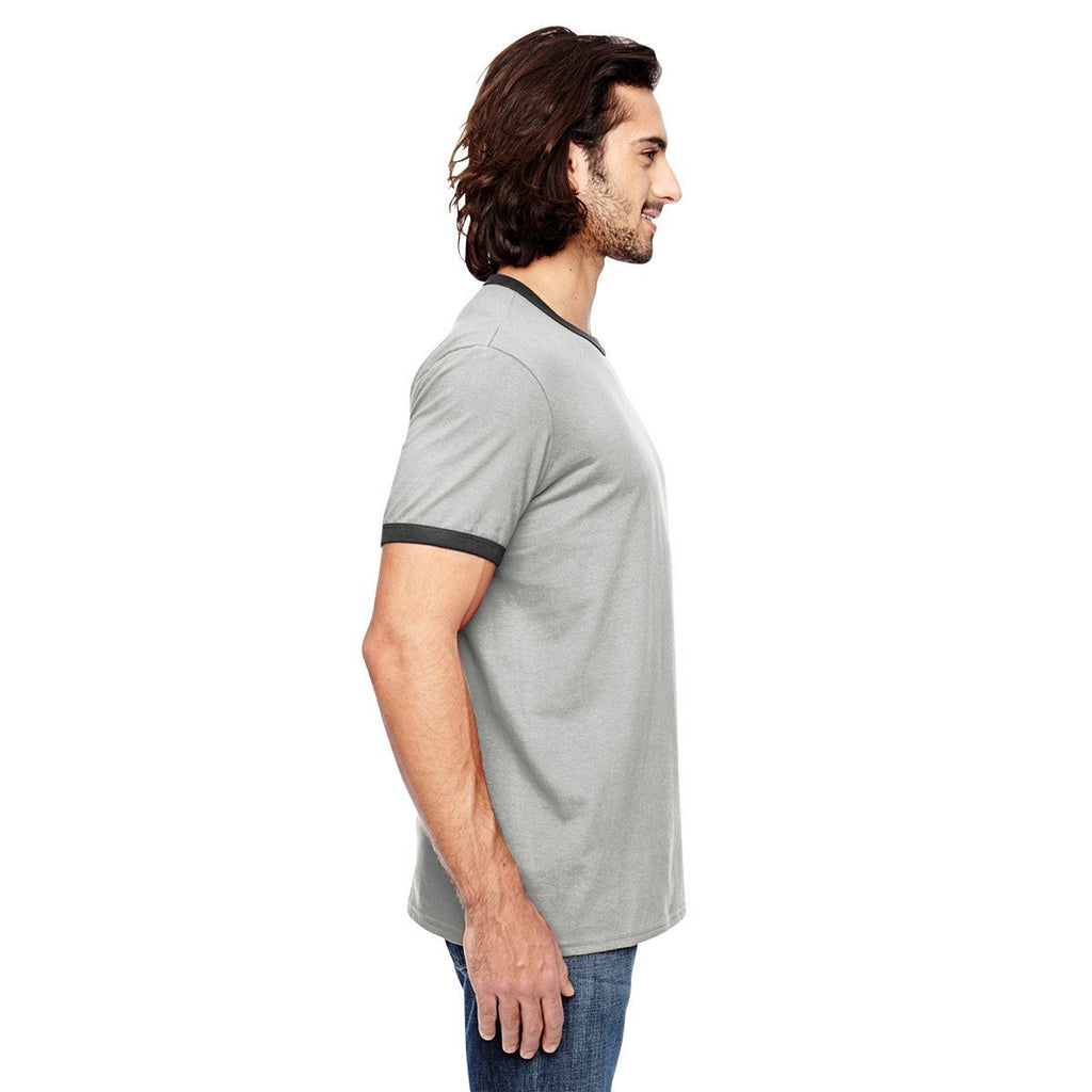 Anvil Men's Heather Grey/True Heather Dark Grey Lightweight Ringer T-Shirt