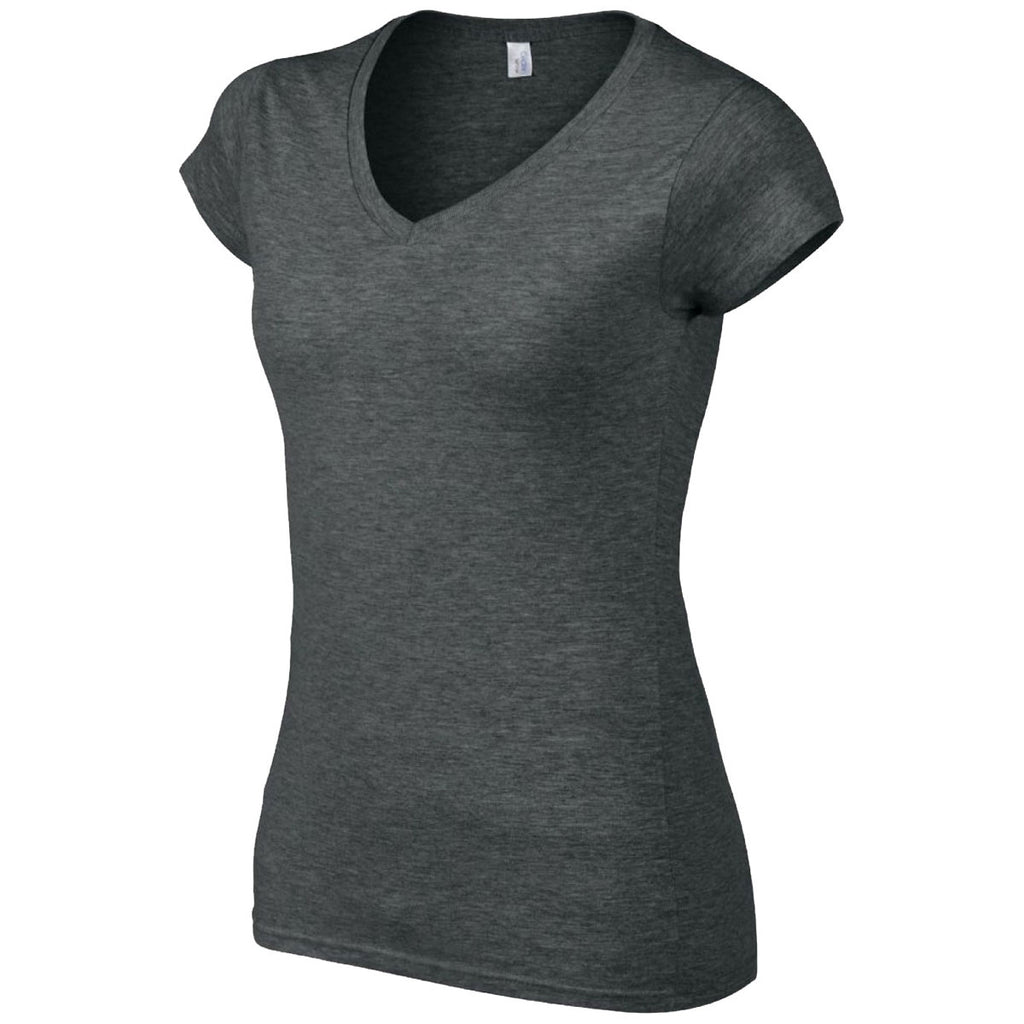 Gildan Women's Dark Heather SoftStyle V Neck T-Shirt