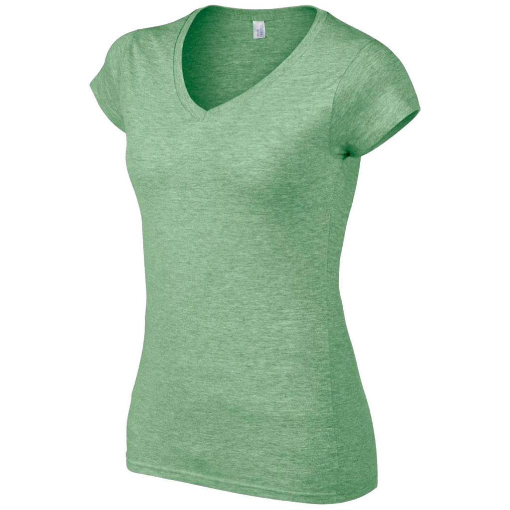 Gildan Women's Heather Irish Green SoftStyle V Neck T-Shirt