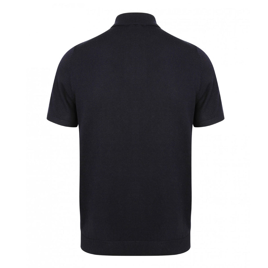 Henbury Men's Navy Knitted Short Sleeve Polo Shirt