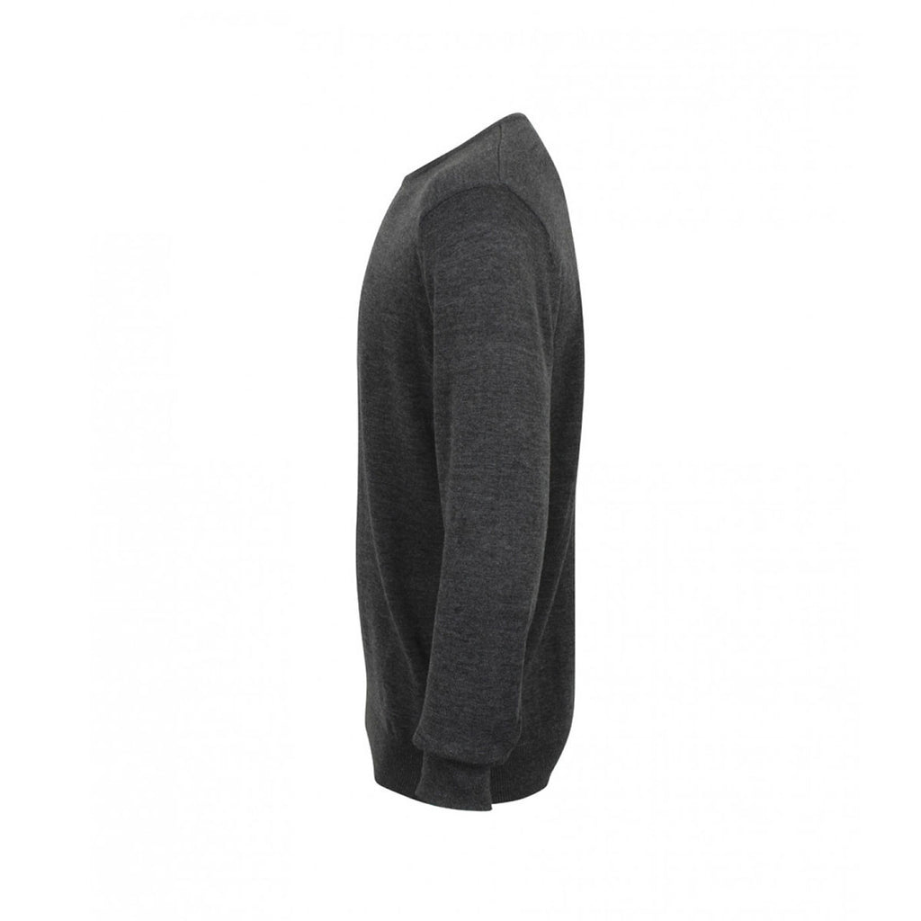 Henbury Men's Grey Marl Lightweight Cotton Acrylic Crew Neck Sweater