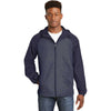Sport-Tek Men's True Navy Heather/True Navy Colorblock Raglan Hooded Wind Jacket