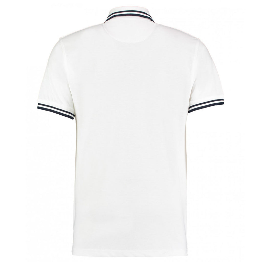 Kustom Kit Men's White/Navy Contrast Tipped Poly/Cotton Pique Polo Shirt