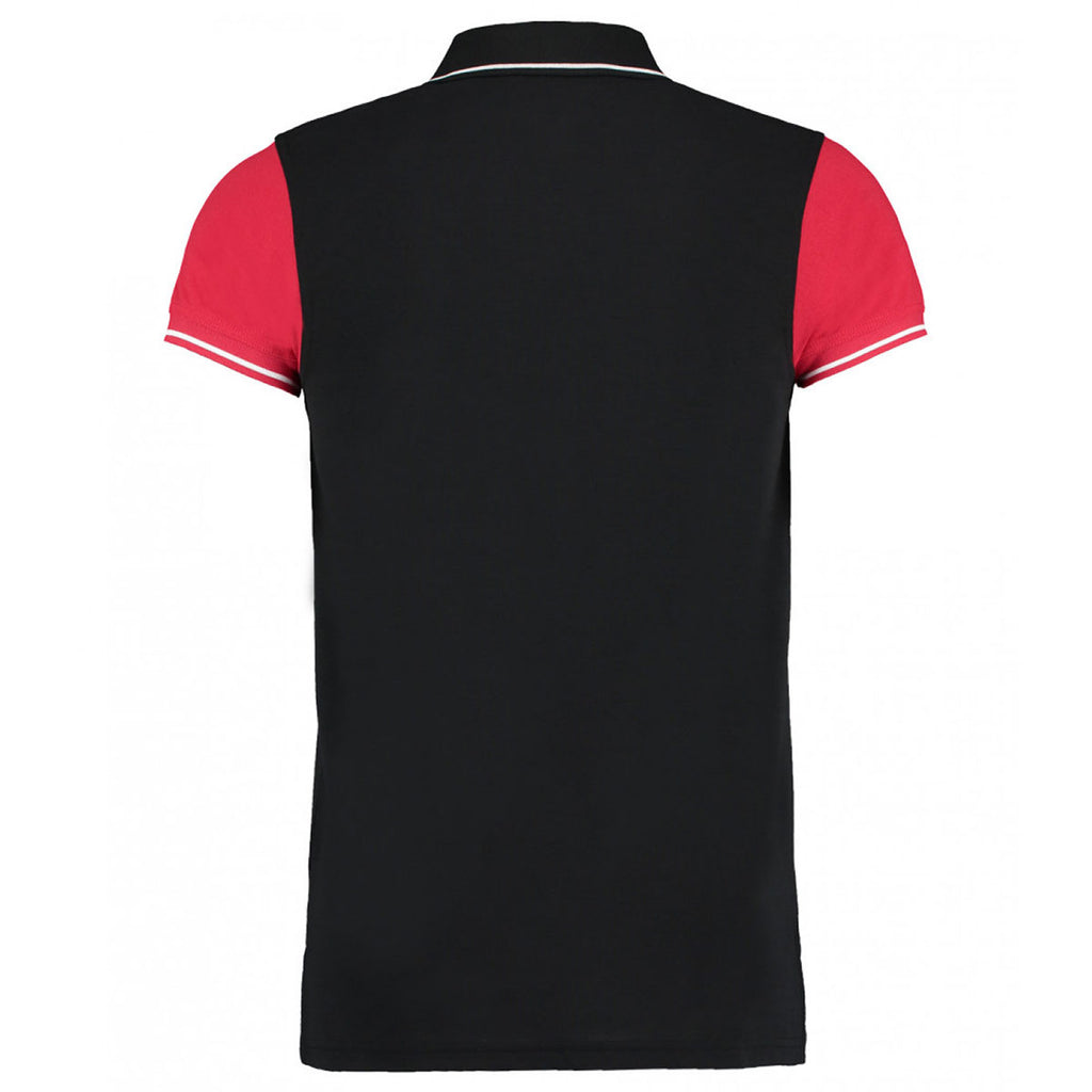 Kustom Kit Men's Black/Red Contrast Tipped Pique Polo Shirt
