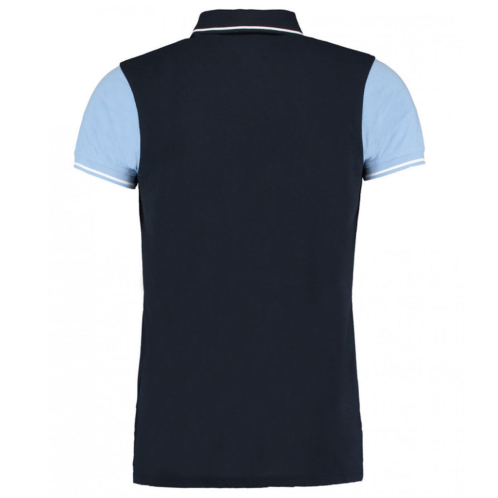 Kustom Kit Men's Navy/Light Blue Contrast Tipped Pique Polo Shirt