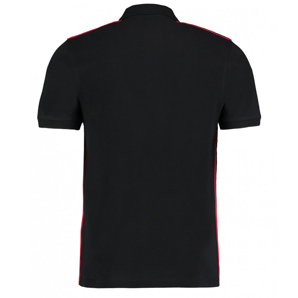 Kustom Kit Men's Black/Red Team Style Slim Fit Pique Polo Shirt