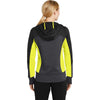 Sport-Tek Women's Black/Graphite Heather/Citron Tech Fleece Colorblock Full-Zip Hooded Jacket