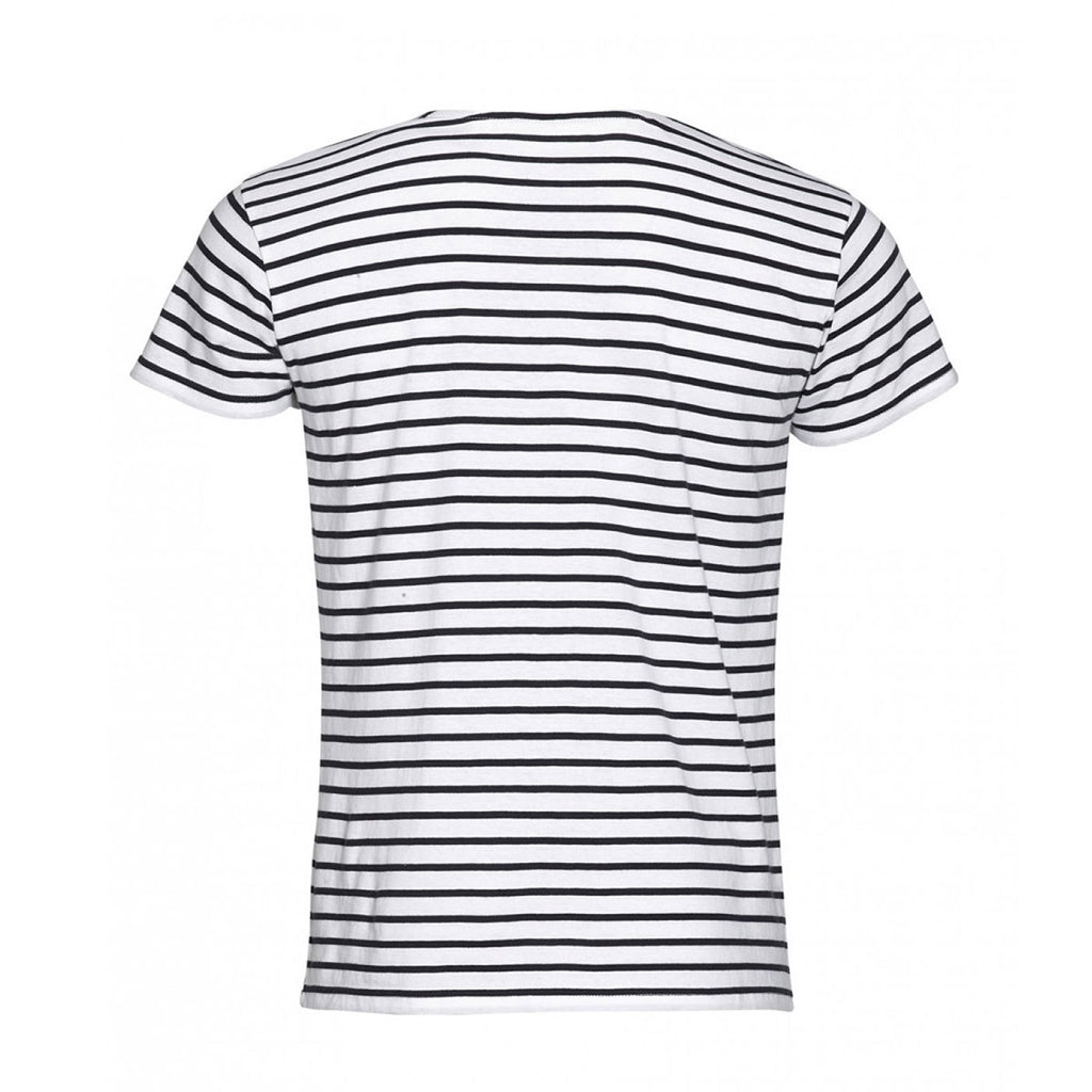 SOL'S Men's White/Navy Miles Stripe T-Shirt