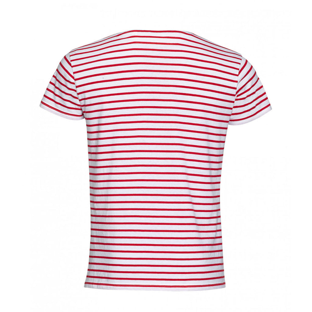 SOL'S Men's White/Red Miles Stripe T-Shirt