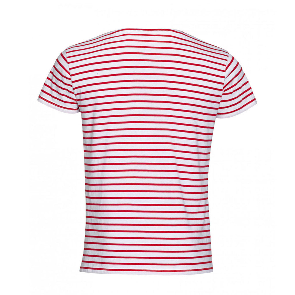 SOL'S Men's White/Red Miles Stripe T-Shirt