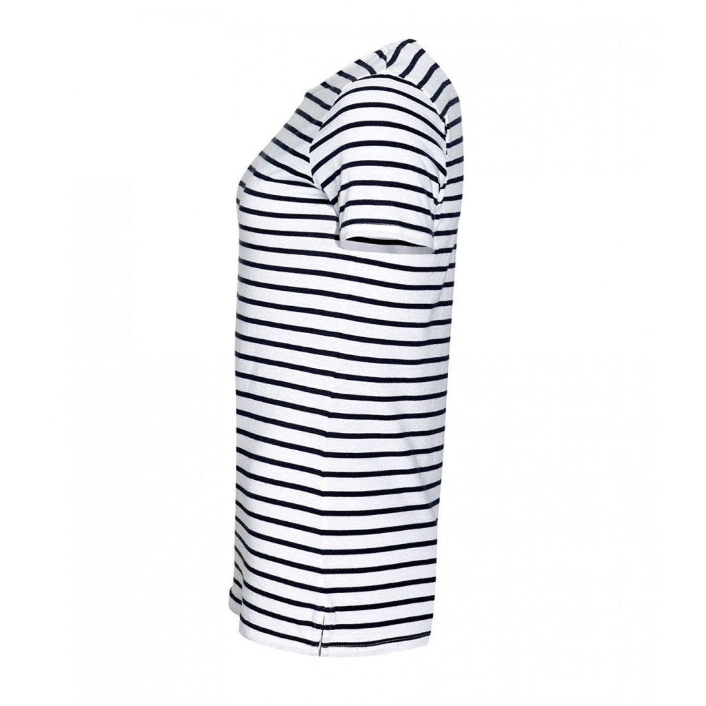 SOL'S Women's White/Navy Miles Stripe T-Shirt