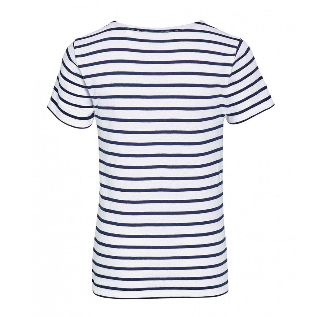 SOL'S Youth White/Navy Miles Stripe T-Shirt