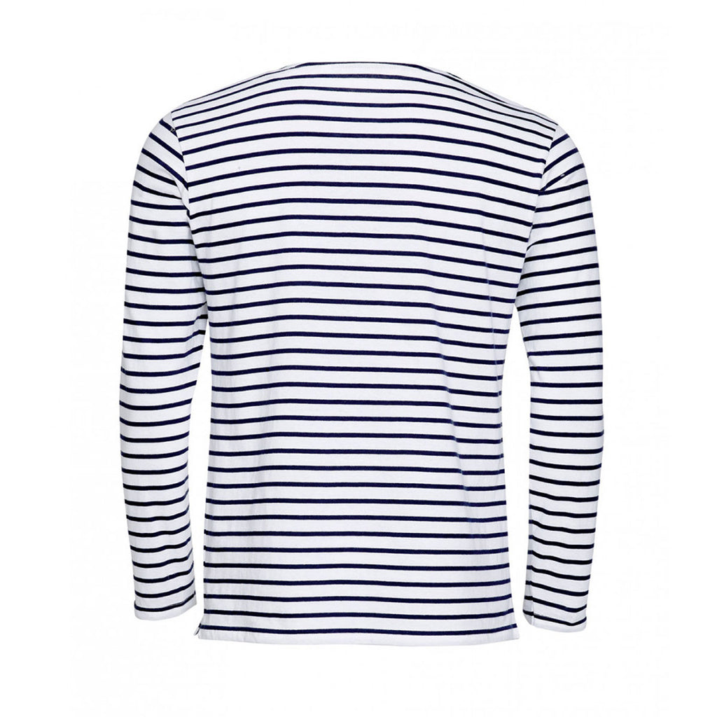 SOL'S Men's White/Navy Marine Long Sleeve Stripe T-Shirt