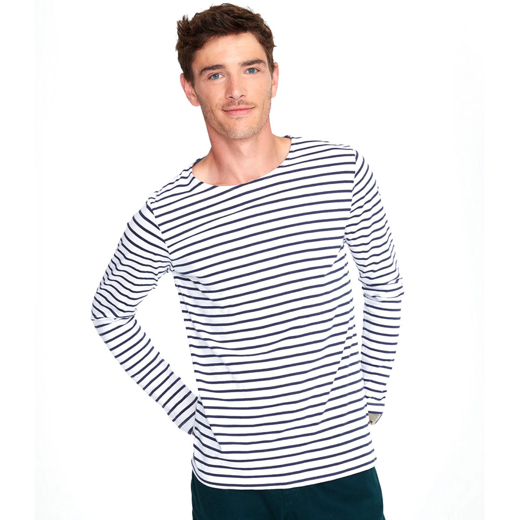 SOL'S Men's White/Navy Marine Long Sleeve Stripe T-Shirt