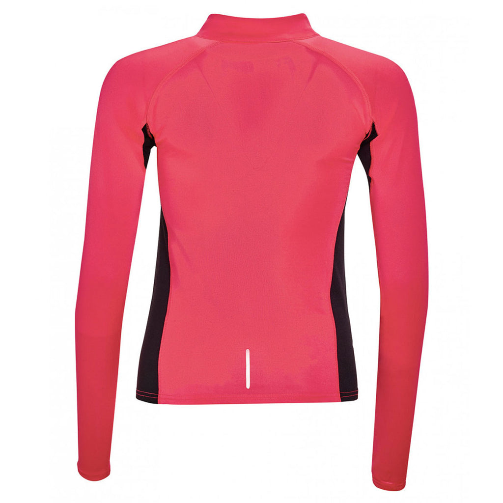 SOL'S Women's Neon Coral Berlin Long Sleeve Zip Neck Running Top