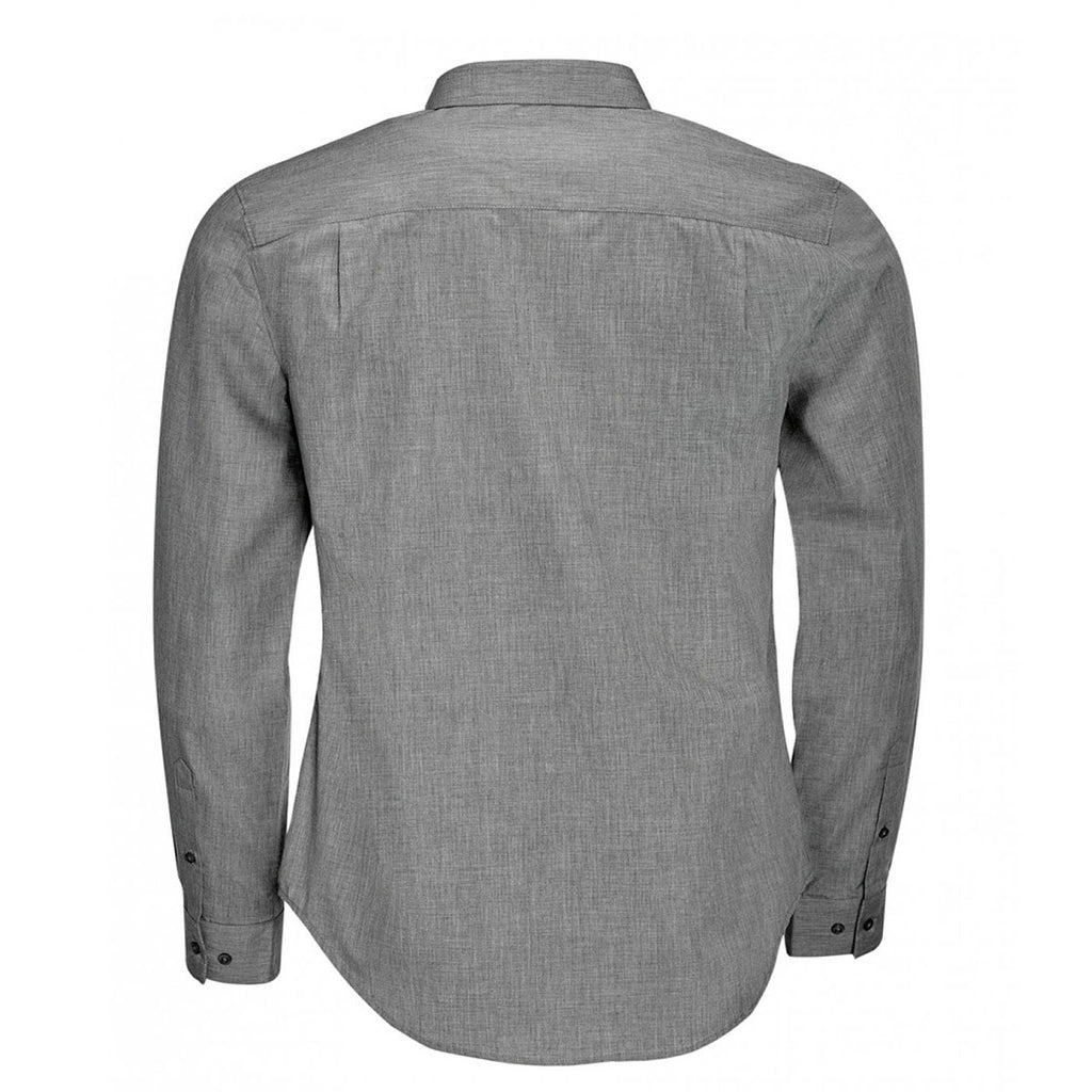 SOL'S Men's Deep Grey Marl Barnet Long Sleeve Heather Poplin Shirt