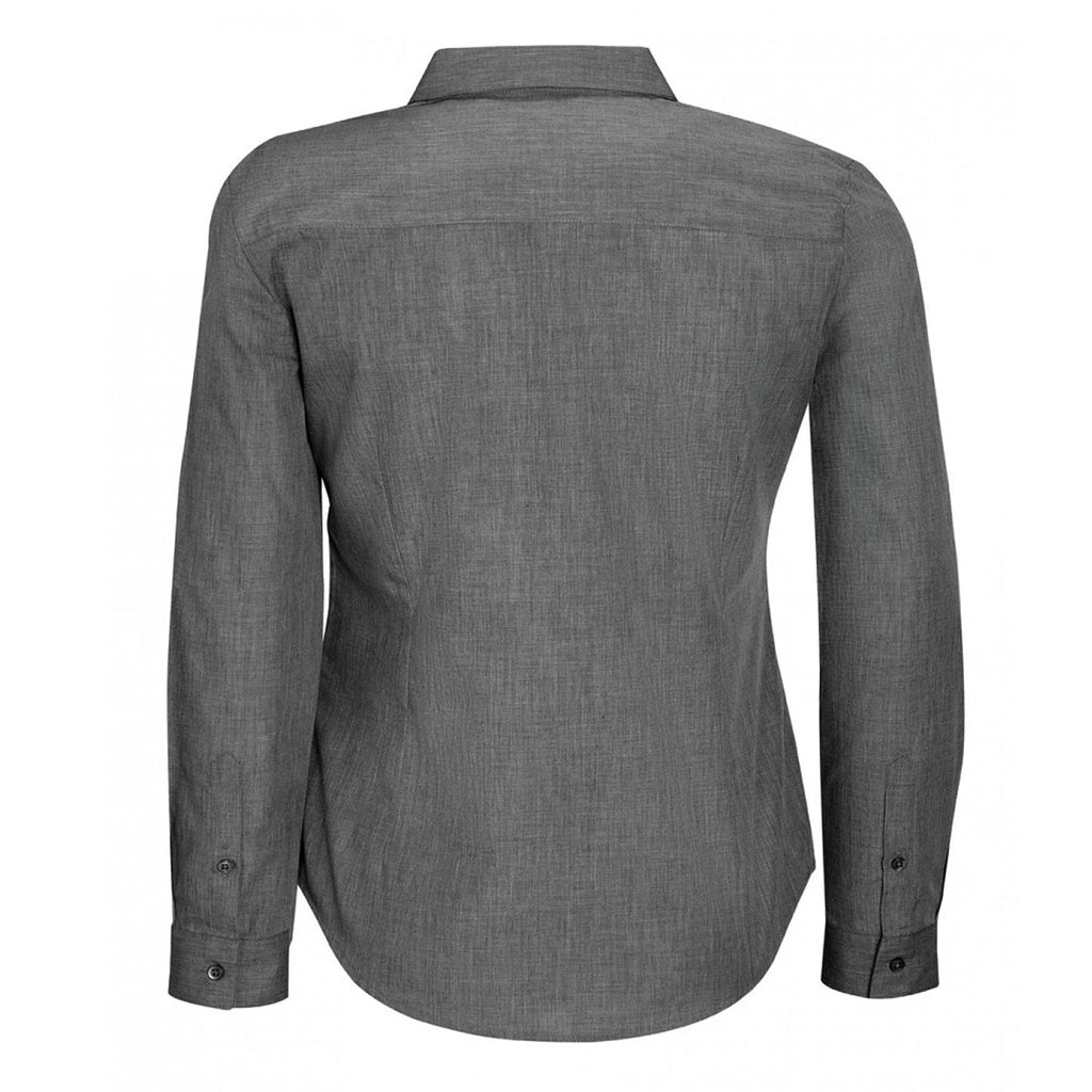 SOL'S Women's Deep Grey Marl Barnet Long Sleeve Heather Poplin Shirt
