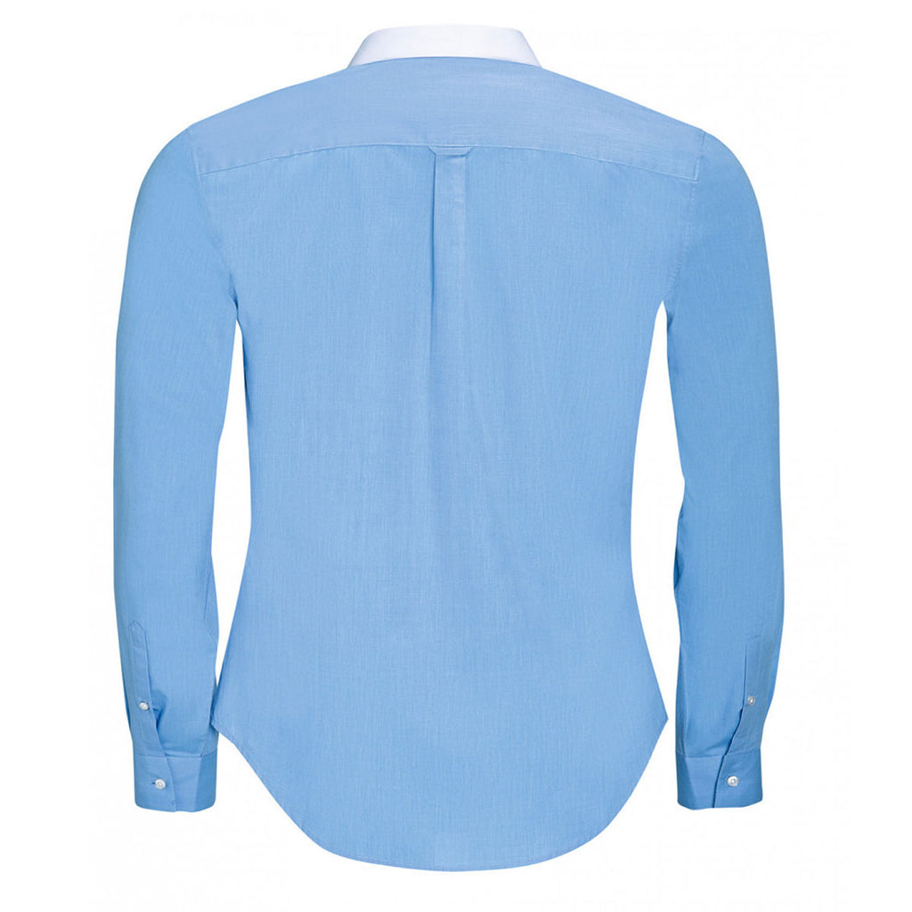 SOL'S Men's Sky Blue Belmont Long Sleeve Contrast Poplin Shirt