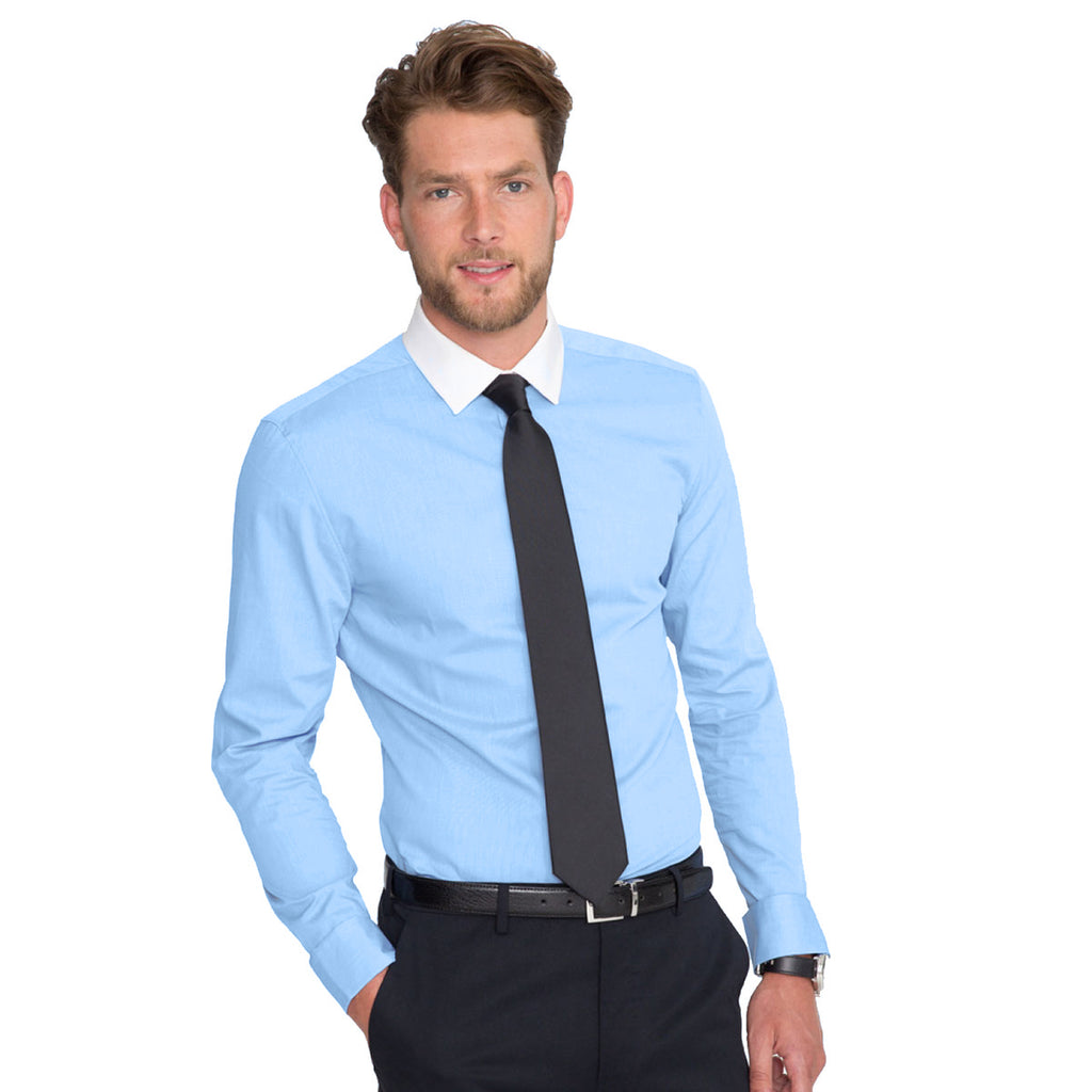 SOL'S Men's Sky Blue Belmont Long Sleeve Contrast Poplin Shirt