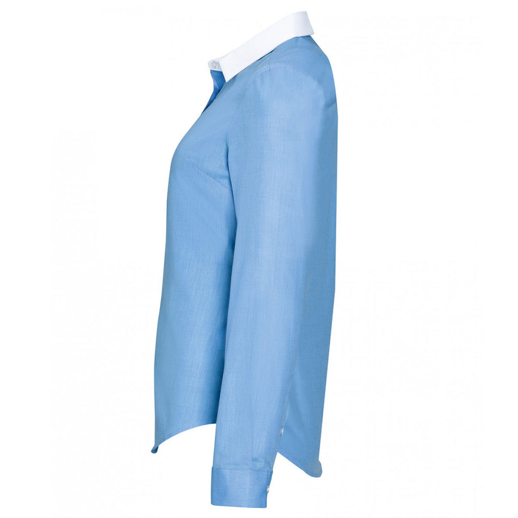 SOL'S Women's Sky Blue Belmont Long Sleeve Contrast Poplin Shirt