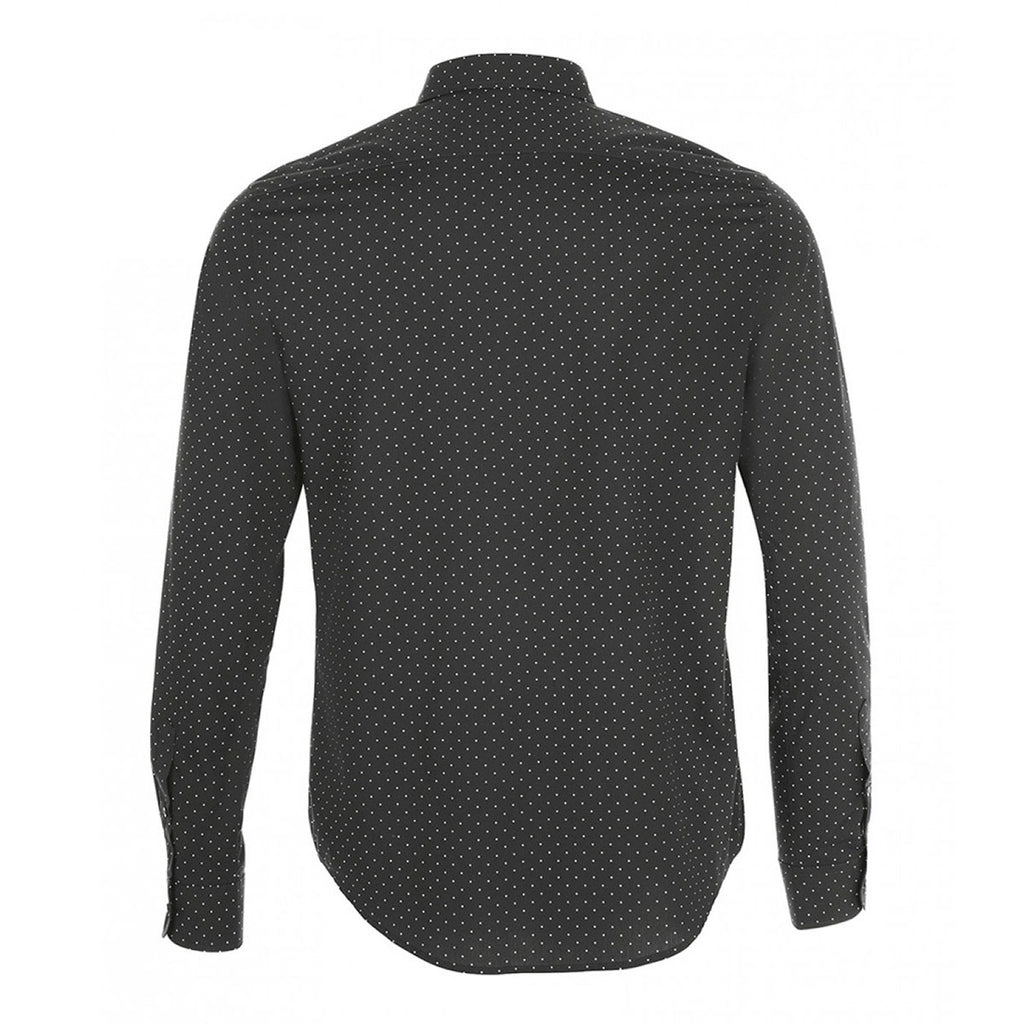 SOL'S Men's Dark Grey/White Becker Polka Dot Long Sleeve Poplin Shirt