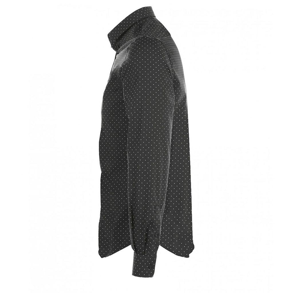 SOL'S Men's Dark Grey/White Becker Polka Dot Long Sleeve Poplin Shirt