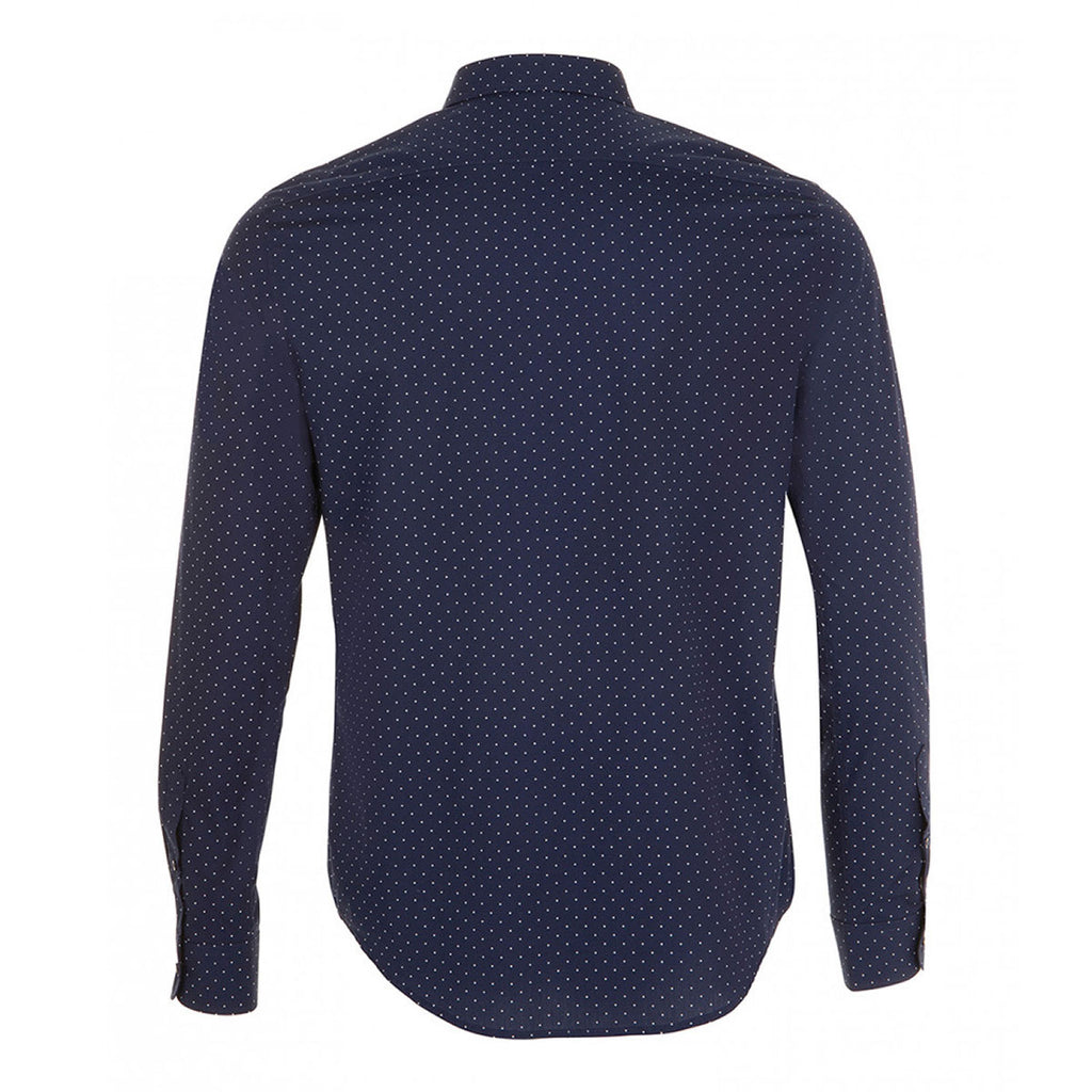 SOL'S Men's French Navy/White Becker Polka Dot Long Sleeve Poplin Shirt