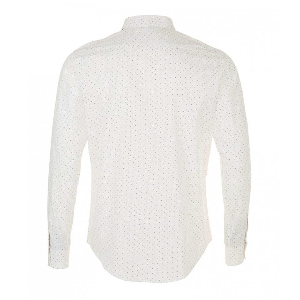 SOL'S Men's White/French Navy Becker Polka Dot Long Sleeve Poplin Shirt