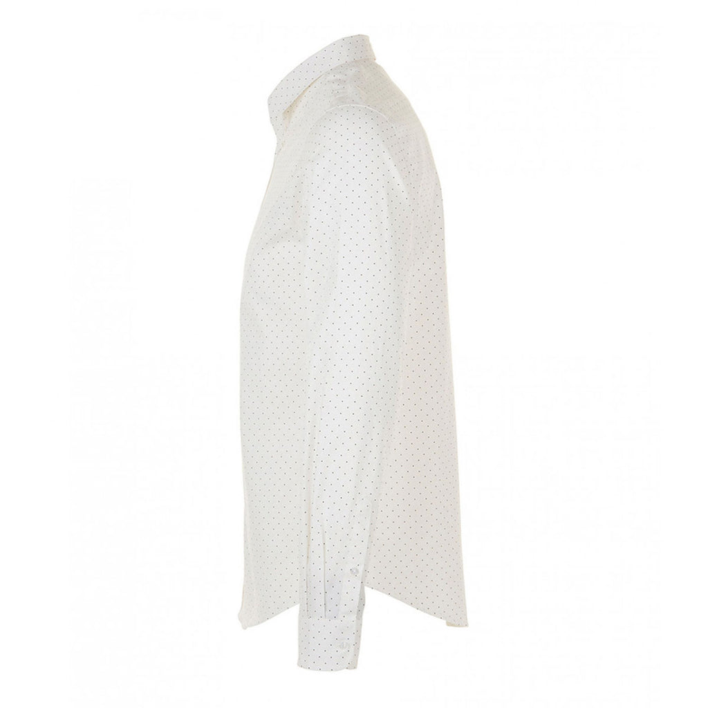 SOL'S Men's White/French Navy Becker Polka Dot Long Sleeve Poplin Shirt