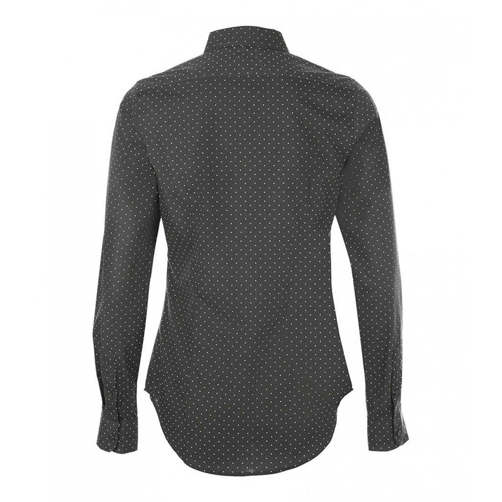 SOL'S Women's Dark Grey/White Becker Polka Dot Long Sleeve Poplin Shirt