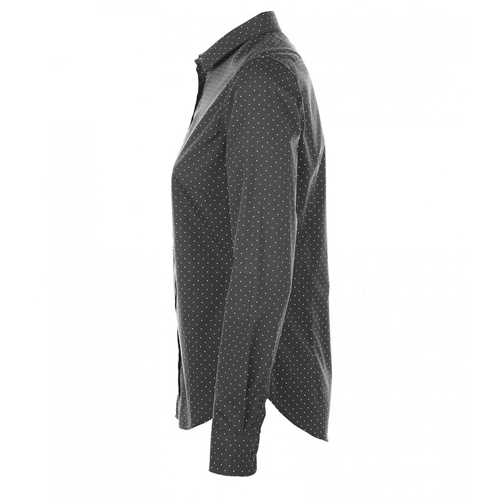 SOL'S Women's Dark Grey/White Becker Polka Dot Long Sleeve Poplin Shirt