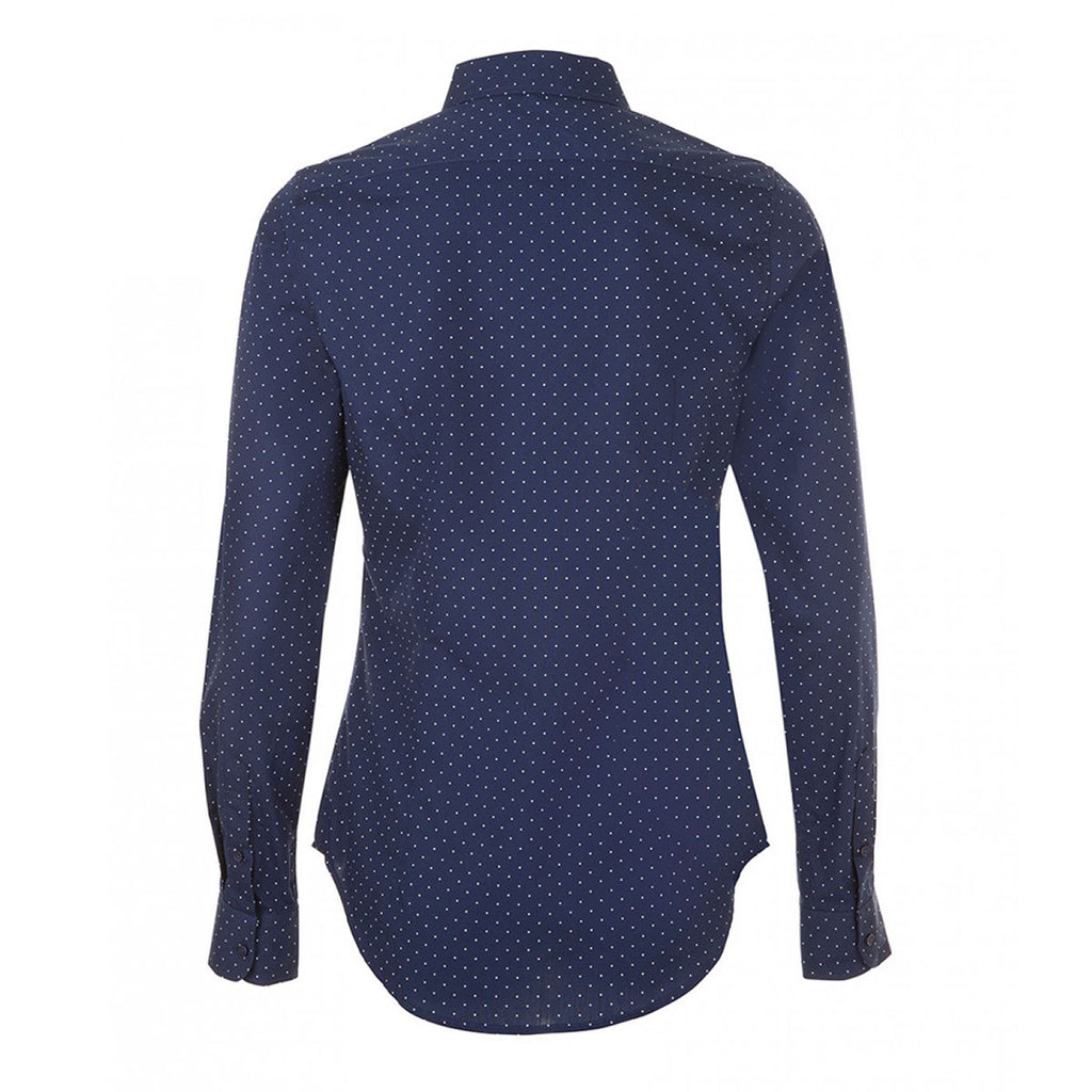 SOL'S Women's French Navy/White Becker Polka Dot Long Sleeve Poplin Shirt