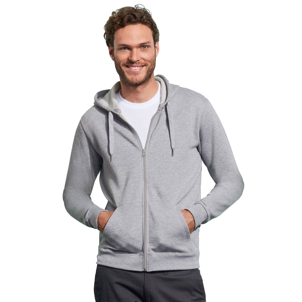 SOL'S Men's Grey Marl Stone Zip Hooded Sweatshirt