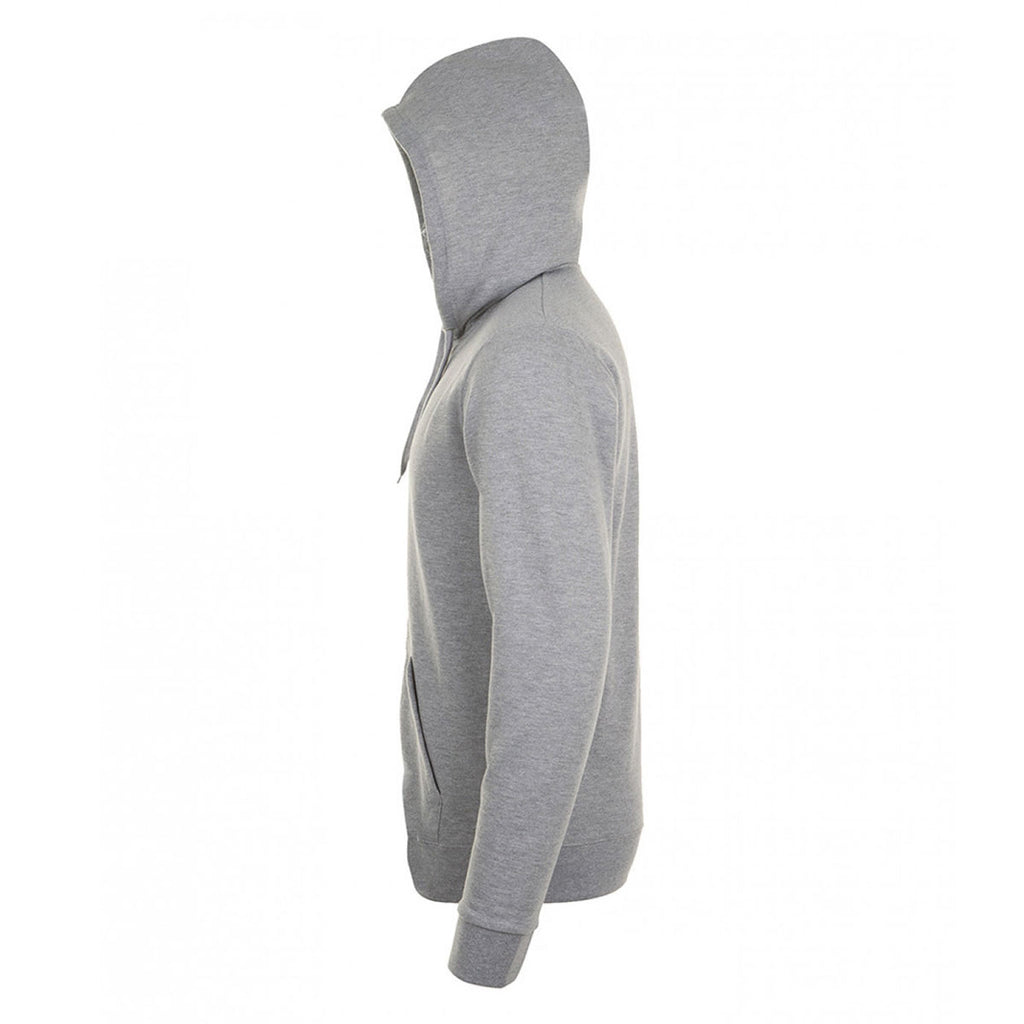SOL'S Men's Grey Marl Stone Zip Hooded Sweatshirt