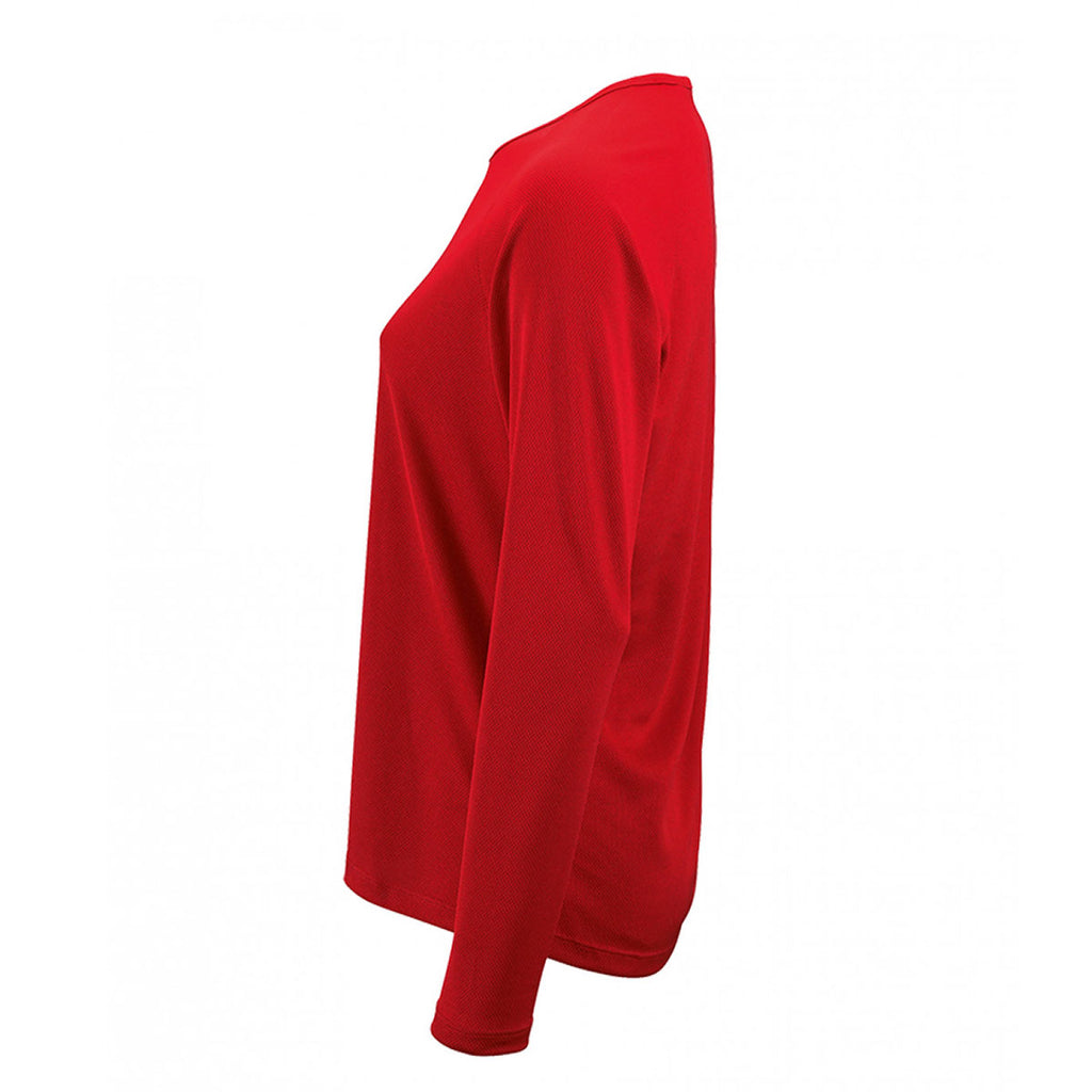 SOL'S Women's Red Sporty Long Sleeve Performance T-Shirt